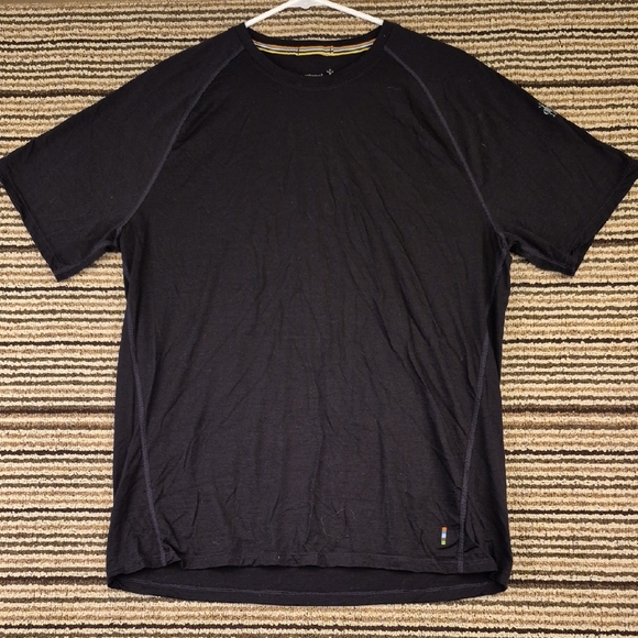 SMARTWOOL Black Merino 150 Wool Blend Mens Large Base Layer Short Sleeve Shirt - Picture 1 of 6